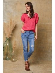 Joséfine Lniana koszulka "Quinto" w kolorze różowym rozmiar: L. Różowe bluzki Joséfine, l, bez wzorów, ze lnu, bez kołnierzyka, bez ramiączek. Za 108.99 zł.