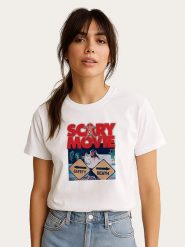 WOOOP Koszulka "Scary Movie Official Safety vs Death" w kolorze białym rozmiar: L. Białe bluzki Wooop, l, bez wzorów, z bawełny, bez kołnierzyka, bez ramiączek. Za 56.99 zł.