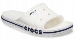 Klapki Dla Dorosłych Crocs Bayaband Slide. Białe klapki Crocs, bez wzorów, z materiału, bez obcasa. Za 119.99 zł.