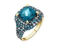 Pierścionek z żółtego złota z brylantami i topazami - próba 585. Żółte pierścionki Apart, z brylantem, złote. Za 9,490.00 zł.