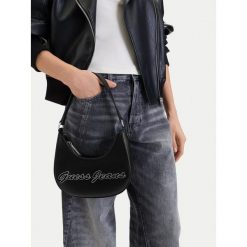 Torebka Guess Jeans. Czarne torebki klasyczne Guess Jeans, z aplikacjami, z jeansu, bez dodatków. Za 229.99 zł.