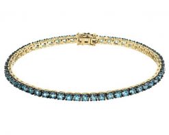 Bransoletka z żółtego złota z czarnym brylantem i topazami London Blue - 18 cm - próba 585. Czarne bransoletki Apart, z brylantem, złote. Za 11,590.00 zł.