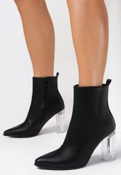 Czarne Botki Nyala. Czarne botki Born2be, bez wzorów, z materiału, ze szpiczastym noskiem, za kostkę, bez obcasa, na obcasie, bez zapięcia. Za 64.99 zł.