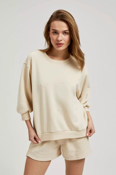 Gładka bluza z rękawami 3/4 beżowa. Brązowe bluzy MOODO, xl, bez wzorów, bez kaptura. W wyprzedaży za 35.99 zł.