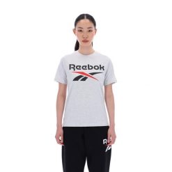 Koszulka damska Reebok Gym & Pilates. Szare bluzki Reebok, xl, bez wzorów, z bawełny, sportowe, bez kołnierzyka, bez ramiączek. Za 129.99 zł.