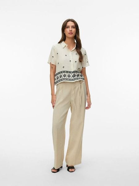 Vero Moda Bluzka w kolorze kremowo-czarnym rozmiar: S. Brązowe bluzki Vero Moda, s, bez wzorów, bez kołnierzyka, bez ramiączek. Za 144.95 zł.