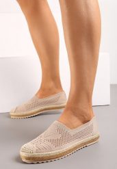 Ciemnobeżowe Espadryle na Plecionej Podeszwie z Ażurową Cholewką Uraian. Brązowe espadryle Renee, w ażurowe wzory, ze skóry, bez obcasa, bez zapięcia. W wyprzedaży za 39.99 zł.