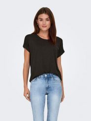 ONLY Koszulka w kolorze czarnym rozmiar: XS. Czarne bluzki Only, xs, bez wzorów, bez kołnierzyka, bez ramiączek. Za 59.95 zł.