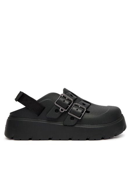 Crocs Sandały Loaferette Clog 214105 Czarny. Czarne sandały Crocs, bez wzorów, z tworzywa sztucznego, bez obcasa, na płaskiej podeszwie, bez zapięcia. Za 319.99 zł.