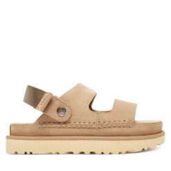 Sandały Ugg. Brązowe sandały UGG, bez wzorów, bez obcasa, na płaskiej podeszwie, bez zapięcia. Za 509.99 zł.
