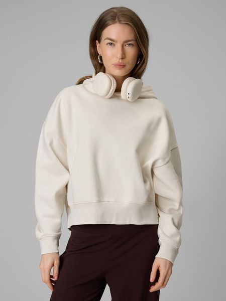 4F Bluza dresowa regular z kapturem damska - biała L. Białe bluzy 4f, l, bez wzorów, z dresówki, z kapturem. W wyprzedaży za 79.99 zł.