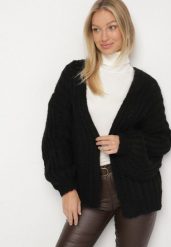 Czarny Niezapinany Kardigan Oversize z Domieszką Wełny i Wiskozy Tianavia. Czarne kardigany Born2be, bez wzorów, z jeansu. Za 169.99 zł.