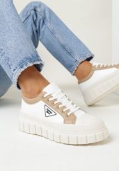 Białe Sznurowane Trampki na Platformie Erabel. Białe trampki Born2be, bez wzorów, bez zapięcia. Za 79.99 zł.
