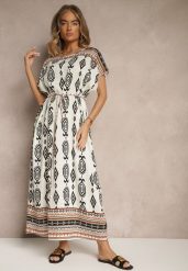 Biała Wiskozowa Sukienka o Pudełkowym Kroju w Etniczny Print Miriliana. Białe sukienki Renee, na co dzień, xl, z aplikacjami, z jeansu, eleganckie, bez kołnierzyka, bez ramiączek, maxi, kopertowe. Za 54.99 zł.