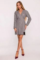 Elegancka sukienka tweedowa trapezowa kopertowa szara. Szare sukienki MOE, do pracy, xxl, bez wzorów, z koronki, biznesowe, bez kołnierzyka, bez ramiączek, kopertowe. Za 379.00 zł.