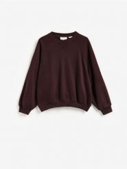 Bluza z włóknem bambusowym - ciemnobrązowy. Brązowe bluzy Reserved, l, bez wzorów, z dzianiny, bez kaptura. Za 169.99 zł.