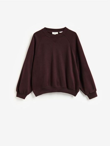 Bluza z włóknem bambusowym - ciemnobrązowy. Brązowe bluzy Reserved, l, bez wzorów, z dzianiny, bez kaptura. Za 169.99 zł.