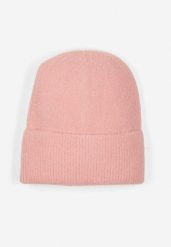 Różowa Czapka z Metaliczną Nicią i Wywinięciem Temivra. Czerwone czapki Renee, bez wzorów, z jeansu. Za 34.99 zł.