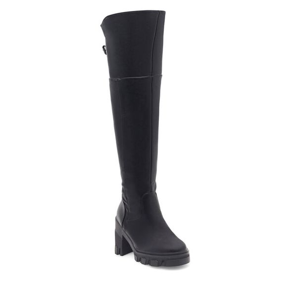 Kozaki DeeZee. Czarne kozaki DeeZee, bez obcasa, na słupku, bez zapięcia. Za 175.99 zł.