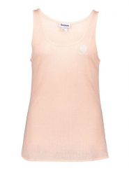 Reebok Top w kolorze brzoskwiniowym rozmiar: XS. Pomarańczowe topy Reebok, xs, bez wzorów, prążkowane, bez kołnierzyka, bez ramiączek. Za 21.97 zł.