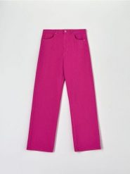 Jeansy wide leg high waist - różowy. Czerwone jeansy Sinsay, l, bez wzorów, z podwyższonym stanem. Za 89.99 zł.