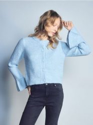 Kardigan z falbaną - jasnoniebieski. Niebieskie kardigany Reserved, l, bez wzorów, z dzianiny. Za 119.99 zł.