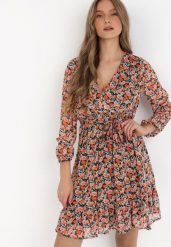 Czarno-Czerwona Sukienka Asootis. Czarne sukienki Born2be, l, bez wzorów, z materiału, bez kołnierzyka, bez ramiączek, mini, kopertowe. Za 109.99 zł.