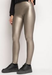 Srebrne Legginsy z Ekoskóry z Wysokim Stanem i Polarem Labira. Żółte legginsy Born2be, l, z aplikacjami, z jeansu, z podwyższonym stanem. Za 24.99 zł.