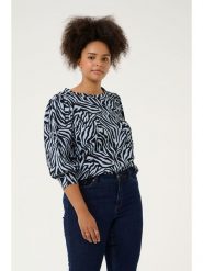 KAFFE curve Bluzka "Civena" w kolorze błękitno-czarnym rozmiar: M. Niebieskie bluzki KAFFE curve, m, bez wzorów, bez kołnierzyka, bez ramiączek. Za 69.99 zł.