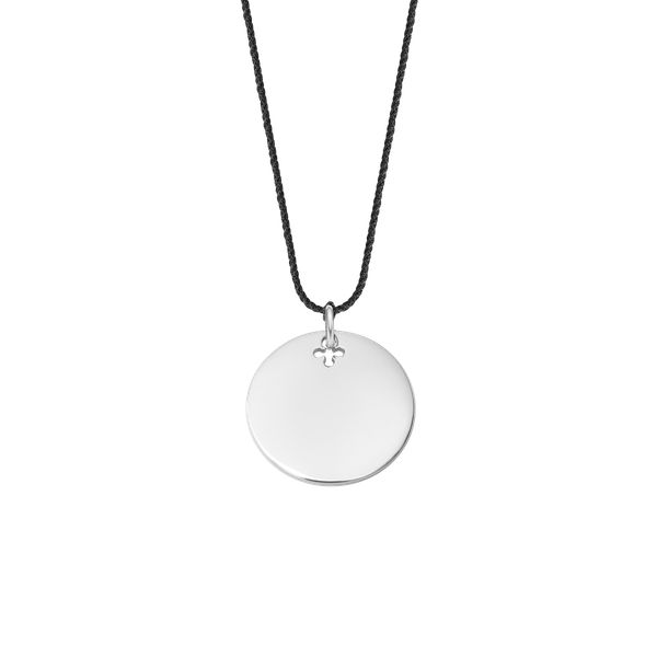 Naszyjnik z posrebrzanym medalikiem na grubym czarnym sznurku premium. Czarne naszyjniki Lilou, posrebrzane. Za 168.00 zł.