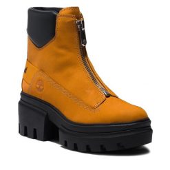 Botki Timberland. Brązowe botki Timberland, bez wzorów, bez obcasa, na słupku, bez zapięcia. Za 999.99 zł.