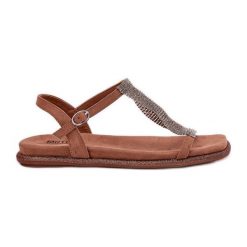 Płaskie Eleganckie Sandały Damskie Z Kryształkami Artiker 56C1365 Brązowe. Brązowe sandały bez wzorów, eleganckie, bez obcasa, na płaskiej podeszwie, bez zapięcia. Za 338.63 zł.