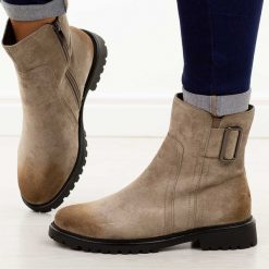 Khaki zamszowe botki damskie Potocki 19328. Brązowe botki POTOCKI, na jesień, bez wzorów, z jeansu, z okrągłym noskiem, bez obcasa, bez zapięcia. Za 219.00 zł.