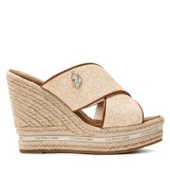 Klapki U.S. Polo Assn. Brązowe klapki U.S. Polo Assn., bez wzorów, bez obcasa. Za 229.99 zł.