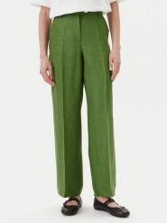 Weekend Max Mara Spodnie materiałowe Malizia 2515131052 Zielony Regular Fit. Zielone spodnie materiałowe Weekend Max Mara, bez wzorów, ze lnu. Za 749.99 zł.