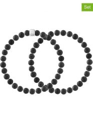 Pearline Bransoletki (2 szt.) z kamieniem lawowym rozmiar: onesize. Czarne bransoletki Pearline, srebrne. Za 165.99 zł.
