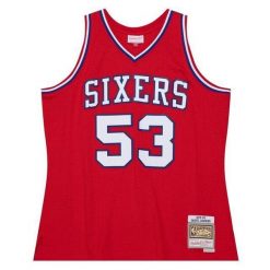 Koszulka Philadelphia 76ers Swingman 1979/80. Czerwone bluzki Mitchell & Ness, bez wzorów, z poliesteru, sportowe, bez kołnierzyka, bez ramiączek. Za 517.00 zł.