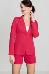 Elegancki Czerwony Żakiet na Jeden Guzik z wywijanym Mankietem. Czerwone marynarki i żakiety Katrus, l, bez wzorów, z materiału, eleganckie. Za 249.00 zł.