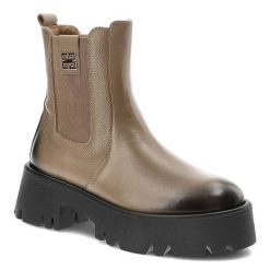 Brązowe Botki Lemar Damskie Modne Skórzane Buty. Brązowe botki Lemar, bez wzorów, ze skóry, bez obcasa, bez zapięcia. Za 379.00 zł.