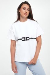 T-shirt damski z logo ELISABETTA FRANCHI. T-shirty Elisabetta Franchi, bez wzorów, bez kołnierzyka, bez ramiączek. Za 1,039.00 zł.