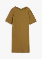 Sukienka T-shirtowa z elastycznej mieszanki bawełny. Czerwone sukienki bonprix, bez wzorów, z bawełny, klasyczne, bez kołnierzyka, bez ramiączek. Za 37.99 zł.