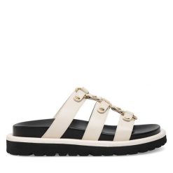 Klapki Badura. Białe klapki Badura, bez wzorów, bez obcasa. Za 229.99 zł.