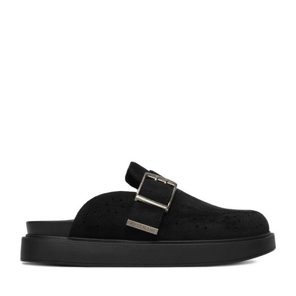 Klapki Guess Jeans. Czarne klapki Guess Jeans, z aplikacjami, z jeansu, bez obcasa. Za 279.99 zł.