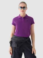 4F Koszulka polo regular damska - fioletowa S. Fioletowe bluzki 4f, s, bez wzorów, z bawełny, bez kołnierzyka, bez ramiączek. W wyprzedaży za 39.99 zł.