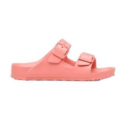 Klapki damskie Birkenstock Arizona Eva. Czerwone klapki Birkenstock, bez wzorów, z materiału, bez obcasa. Za 286.00 zł.