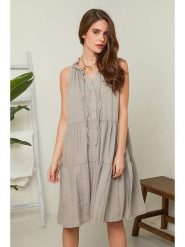 Rodier Lin Lniana sukienka w kolorze szarobrązowym rozmiar: XL/XXL. Brązowe sukienki Rodier Lin, xl, bez wzorów, ze lnu, bez kołnierzyka, bez ramiączek, midi. Za 140.20 zł.