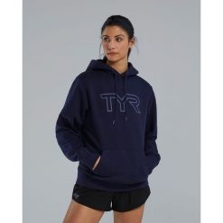 Bluza z kapturem techniczne TYR UltraSoft Big Logo. Niebieskie bluzy TYR, bez wzorów, z materiału, z kapturem. Za 349.98 zł.