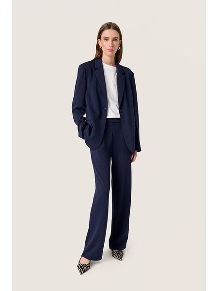 Soaked in Luxury Spodnie w kolorze granatowym rozmiar: L. Niebieskie spodnie materiałowe Soaked in Luxury, l, bez wzorów, z materiału, z podwyższonym stanem. Za 110.04 zł.