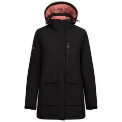 Trespass Hosho - Damska kurtka przeciwdeszczowa czarna. Czarne kurtki sportowe Trespass, bez wzorów, z puchu, bez kaptura, trekkingowe. Za 511.99 zł.