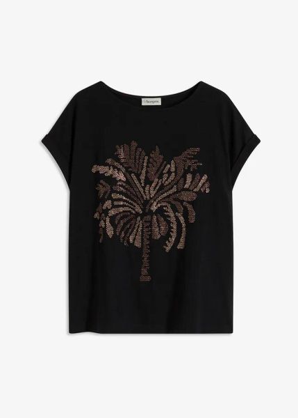 Bawełniana koszulka z ozdobnymi ćwiekami. Brązowe bluzki bonprix, z aplikacjami, z bawełny, eleganckie, bez kołnierzyka, bez ramiączek. Za 32.99 zł.